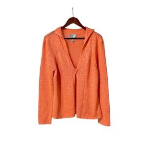 Talbots Sweater Cardigan Size L Knit Long Sleeve Orange Italian Yarn Button